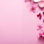 ai-generated-composition-of-beauty-and-make-up-cosmetics-on-pink-studio-background-photo